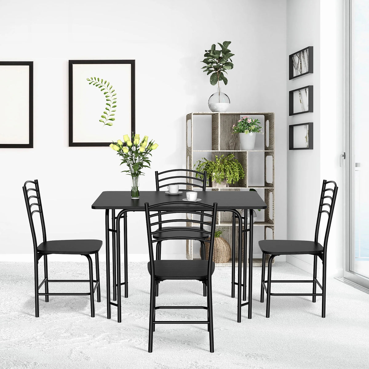 5 Pcs Modern Dining Table Set 4 Chairs Steel Frame Black N851037