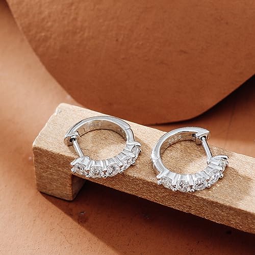 Moissanite Hoop Earrings, Sterling Silver Earrings Plated 18K White Gold F14588