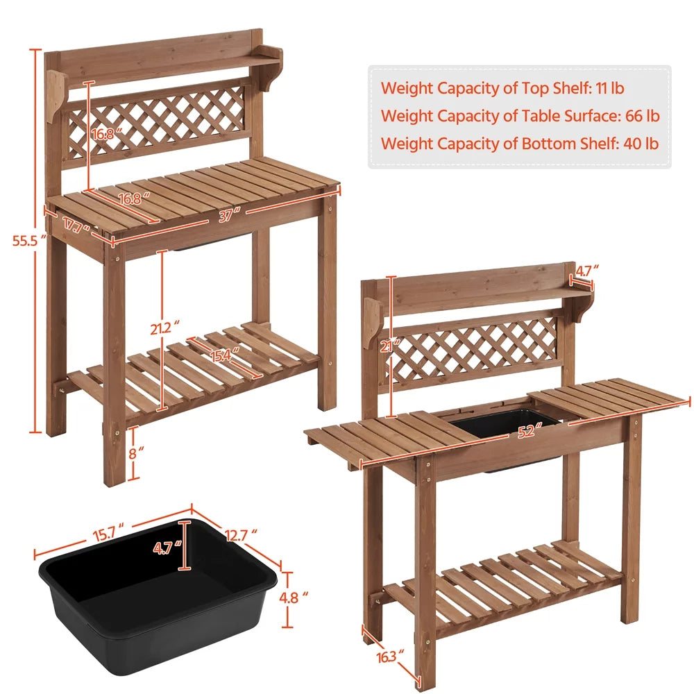 Wooden Potting Bench with Sliding Tabletop E988878