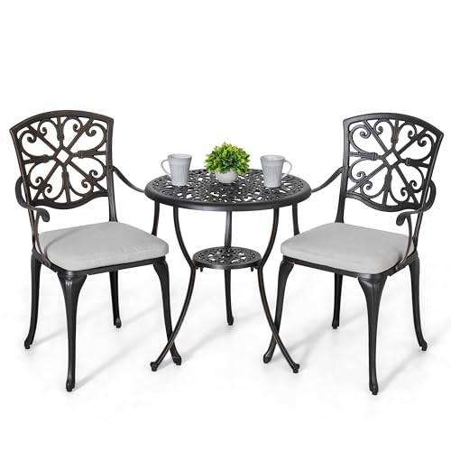 3 Piece Cast Aluminum Bistro Set with Umbrella Hole T168895