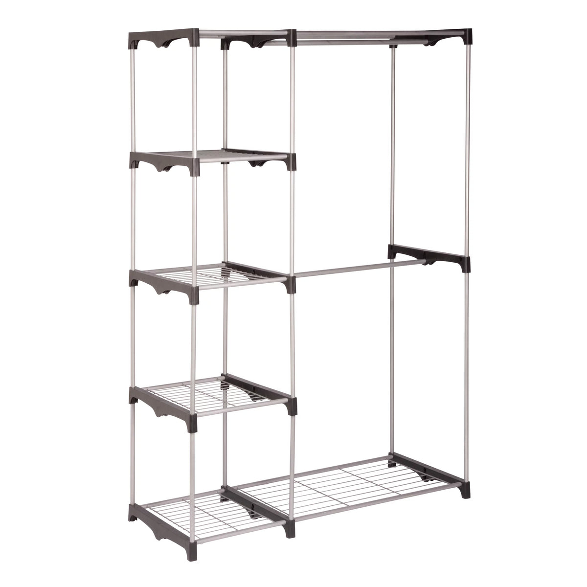 Steel and Plastic Double Rod Freestanding Closet with 4 Shelves D915