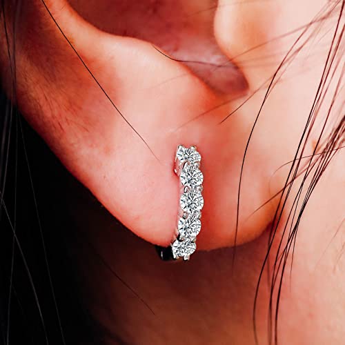 Moissanite Hoop Earrings, Sterling Silver Earrings Plated 18K White Gold F14588
