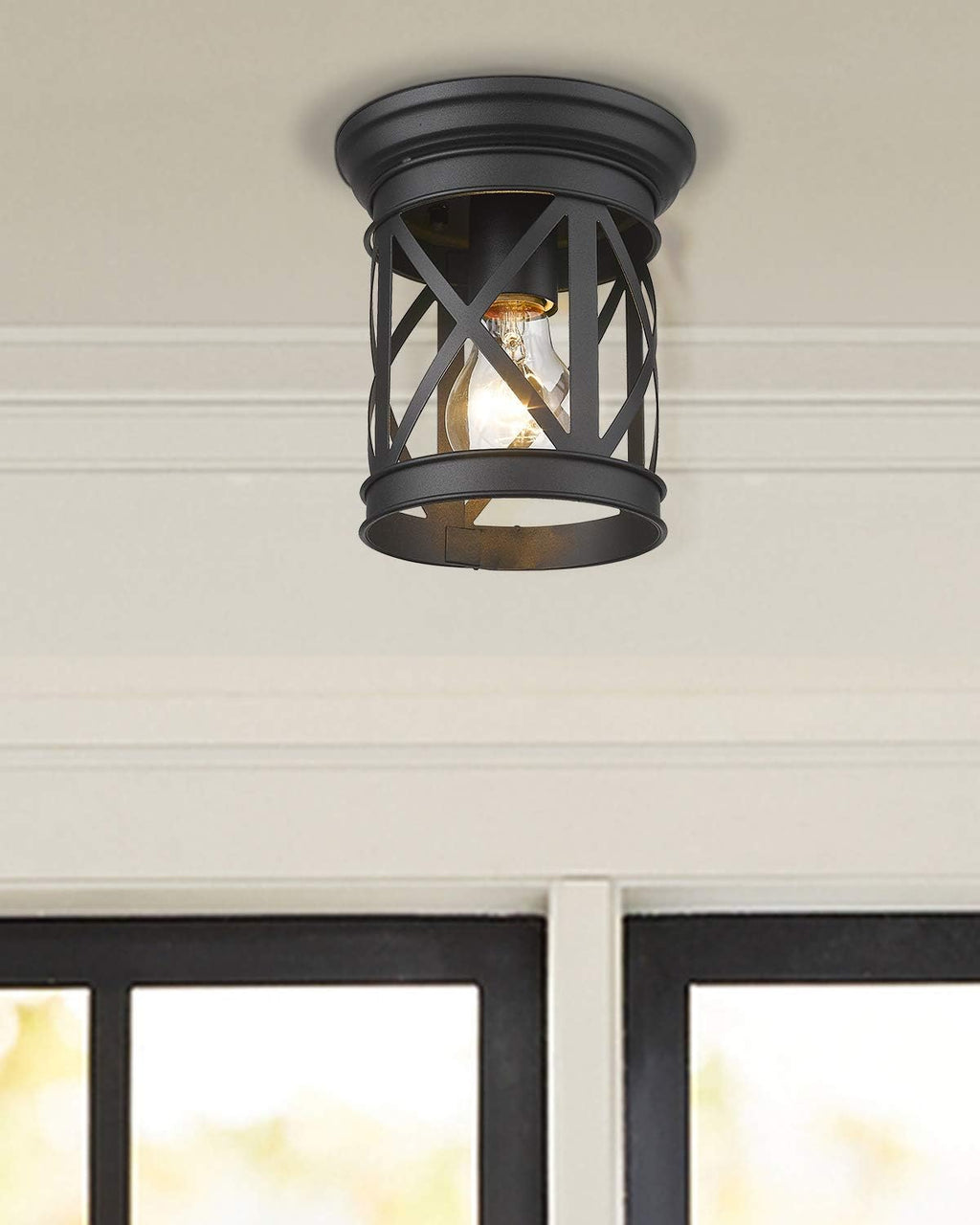 Black Metal Cage Flush Mount Ceiling Light K297
