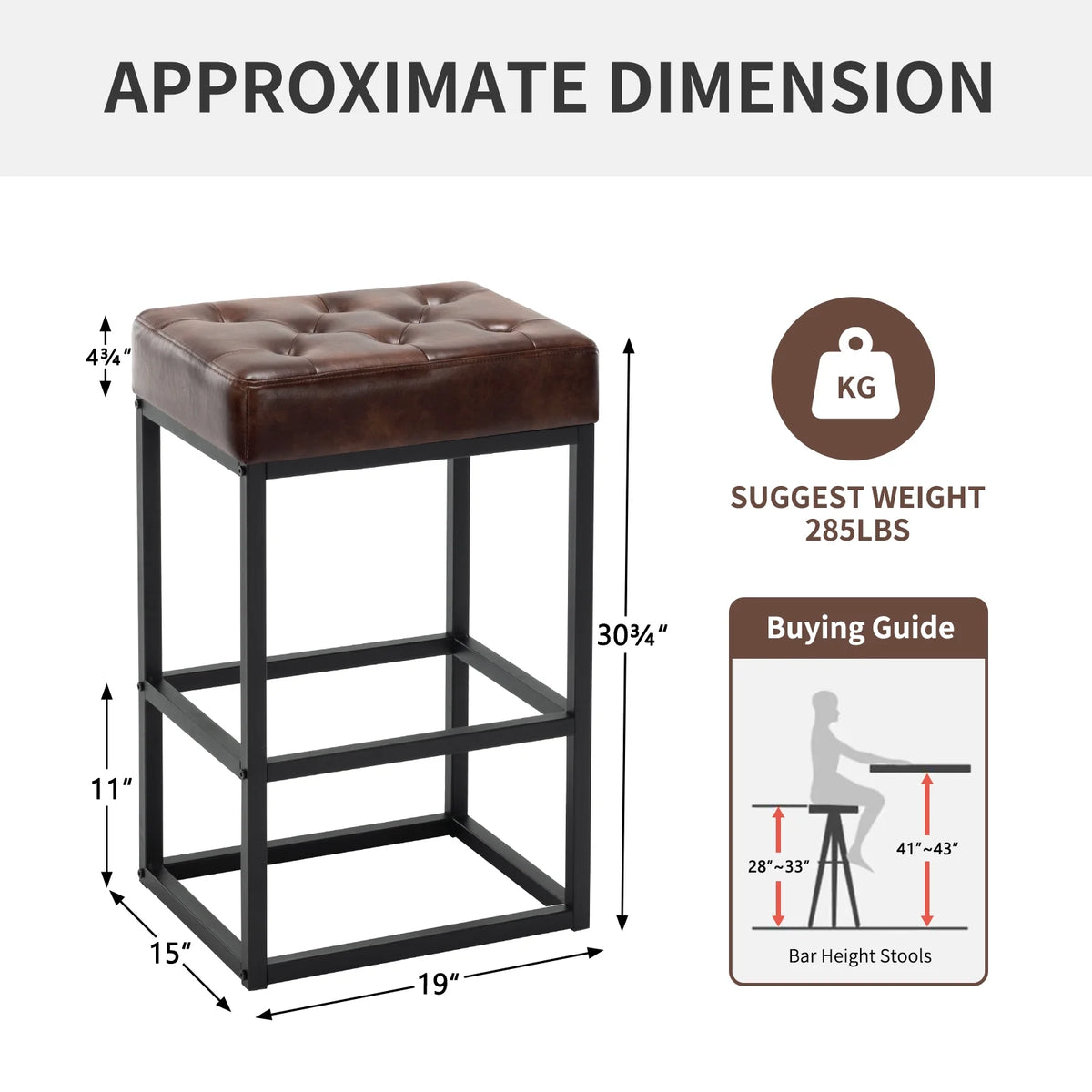 Dark Brown Leather Counter Stools Set of 2 J634