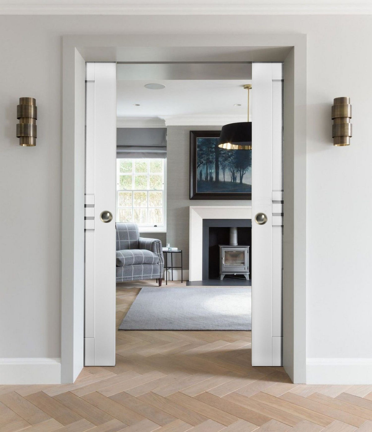 Sliding French Double Pocket Doors 36 x 80 inches White MDF U133105