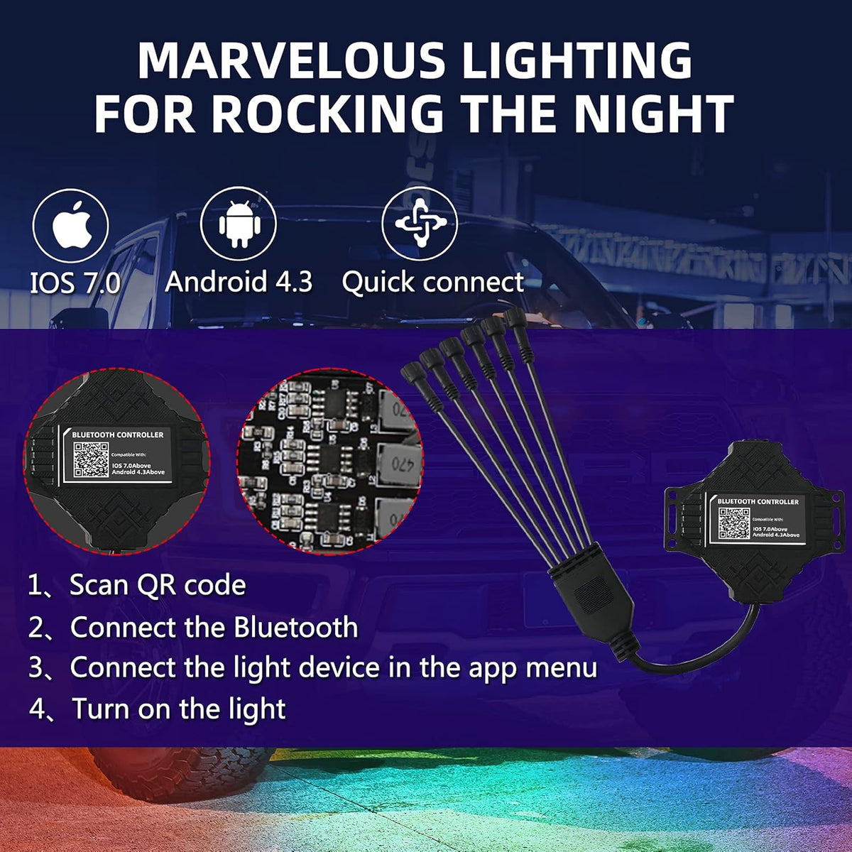 18 LEDs Multicolor Waterproof Aluminum Underglow Light Kit Pack of 2 I662341