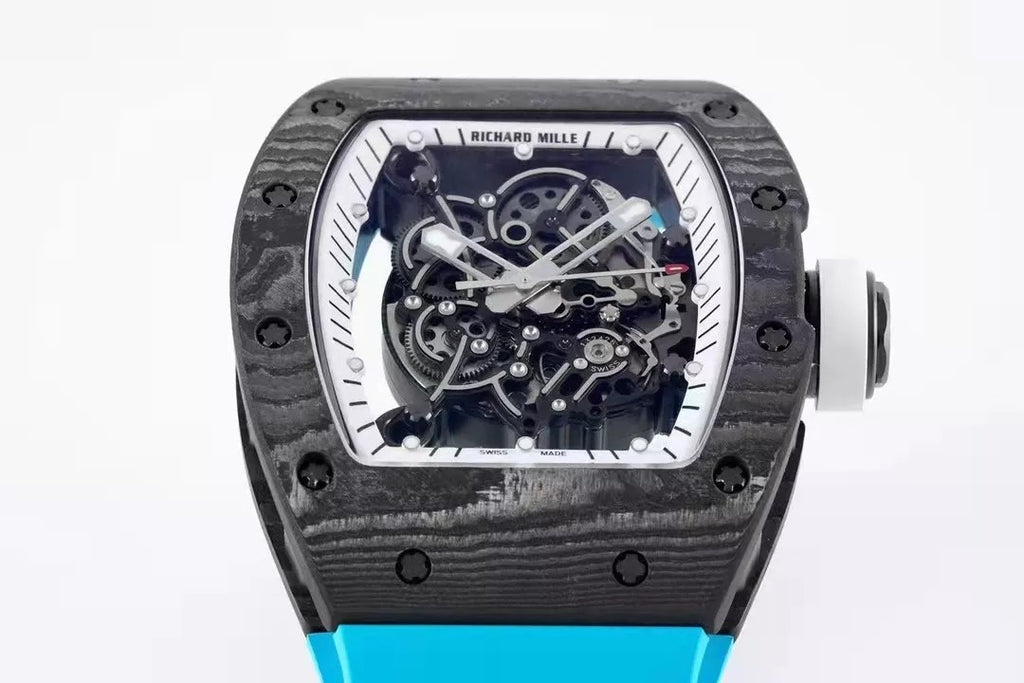 White Dial Black Bezel Blue Rubber Strap Skeleton Watch S806