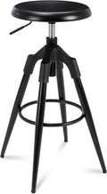Industrial Bar Stool, Swivel Adjustable Counter Height Backless Four Legged Heavy Duty Bar Chair (Wooden top, Bronze) K2498