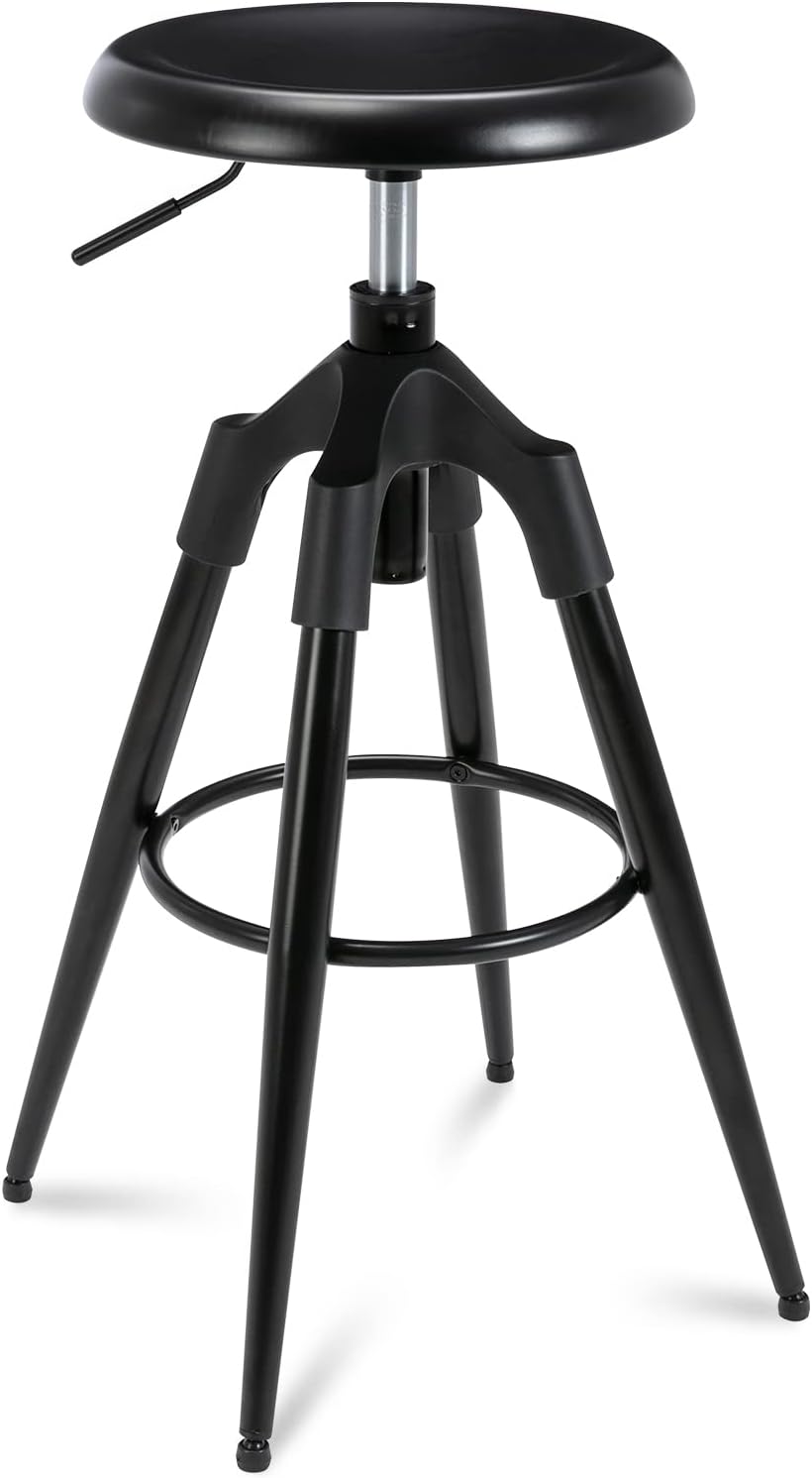 Industrial Bar Stool, Swivel Adjustable Counter Height Backless Four Legged Heavy Duty Bar Chair (Wooden top, Bronze) K2498