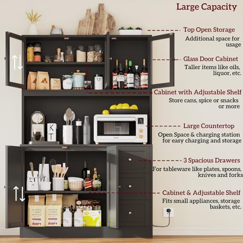 Natural Tall Kitchen Pantry Cabinet with Drawer and Glass Doors B3888