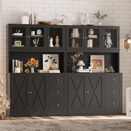 Natural Tall Kitchen Pantry Cabinet with Drawer and Glass Doors B3888