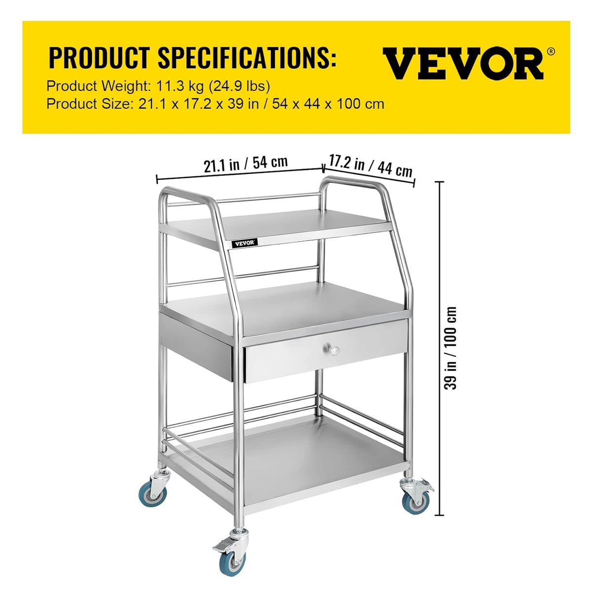 Stainless Steel Utility Cart with Wheels K3569