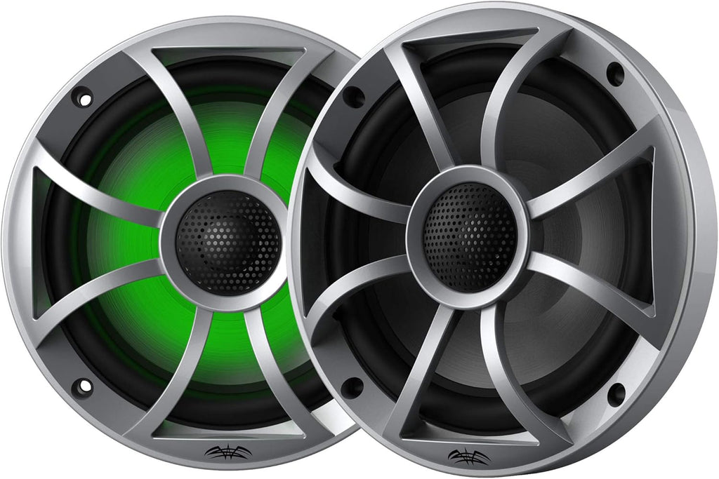 Marine AM/FM/BT Stereo with 1 Pair 6.5" RGB Marine Coaxial Speakers, Silver Grill B36109