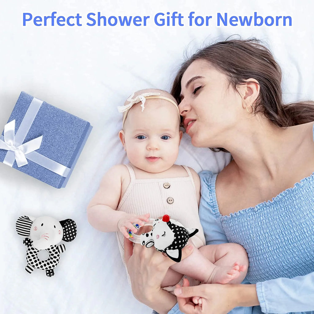 2PCS Black and White Soft Plush Baby Rattles J97893
