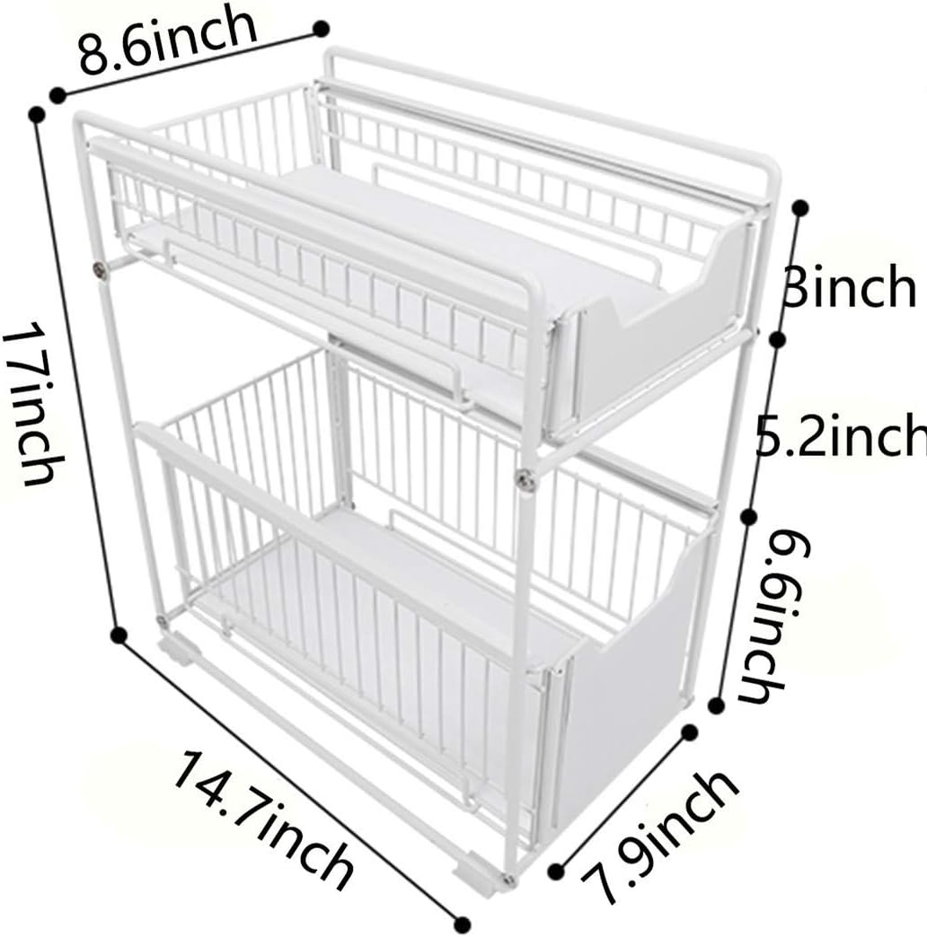 Black Large Stackable 2-Tie Under Sink Cabinets Organizer with Sliding Storage Drawer Z124815