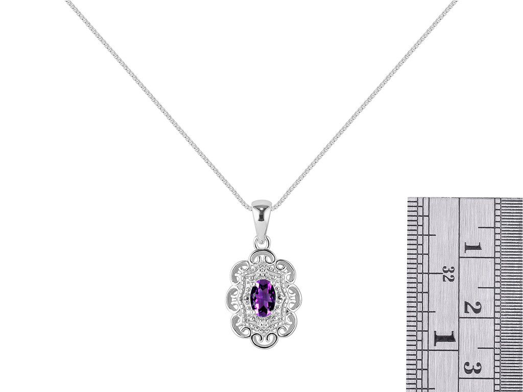 Silver 925 Flower Necklace with Genuine Diamonds Pendant 18" Chain E70195