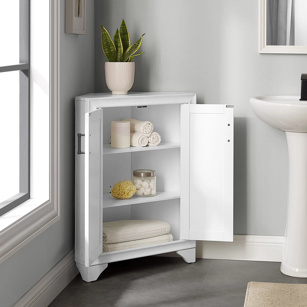 Distressed White Corner Storage Cabinet A5985