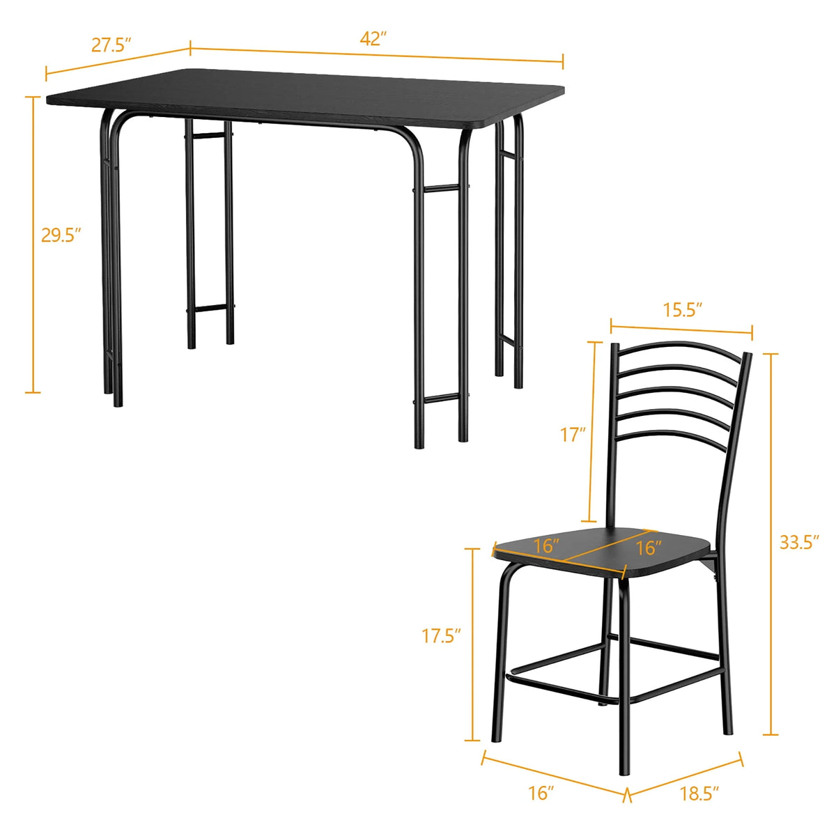 5 Pcs Modern Dining Table Set 4 Chairs Steel Frame Black N851037