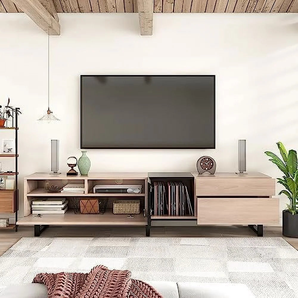 Modern Wooden TV Stand with 3 Cabinets and Open Shelves Q4671