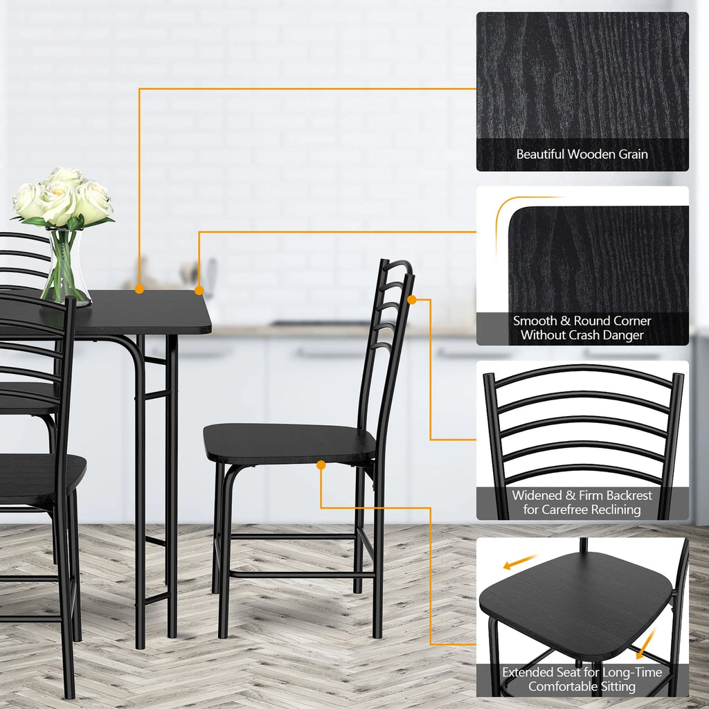 5 Pcs Modern Dining Table Set 4 Chairs Steel Frame Black N851037