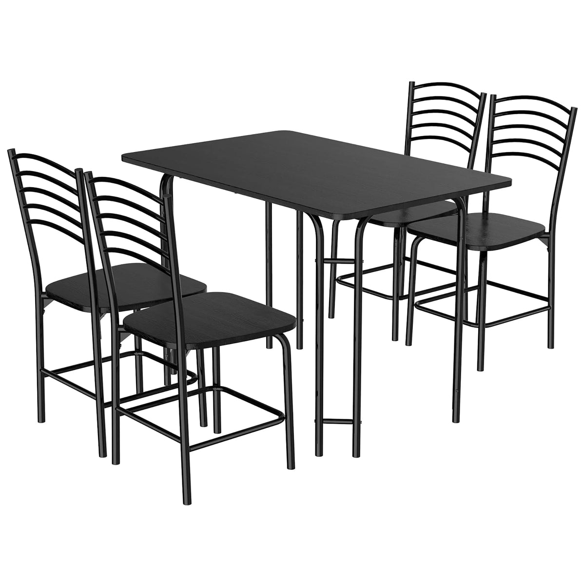 5 Pcs Modern Dining Table Set 4 Chairs Steel Frame Black N851037