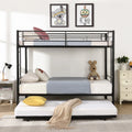 Black Twin Over Twin Metal Bunk Bed with Trundle and Safety Rails P7702
