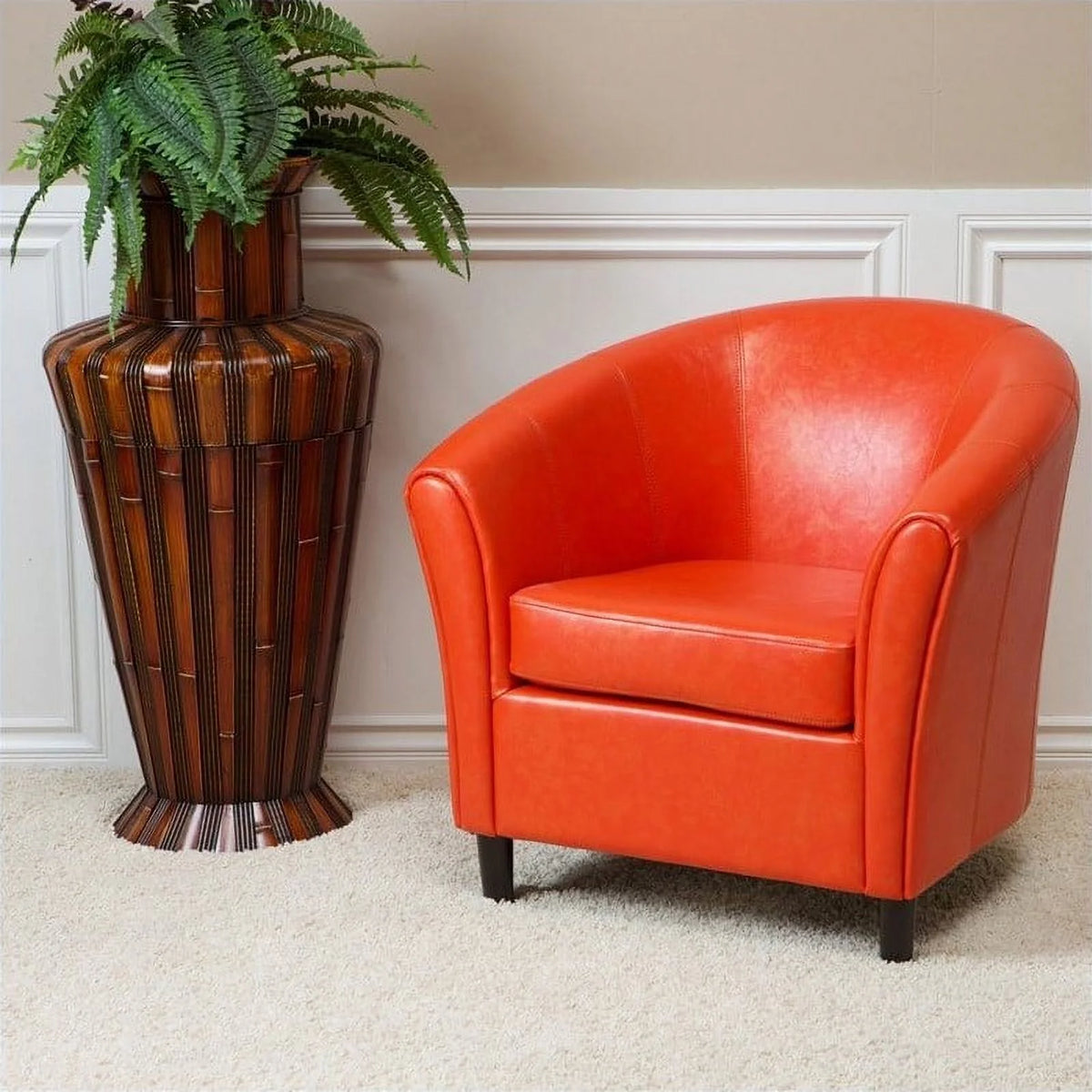 Orange Leather Barrel Club Chair Y410