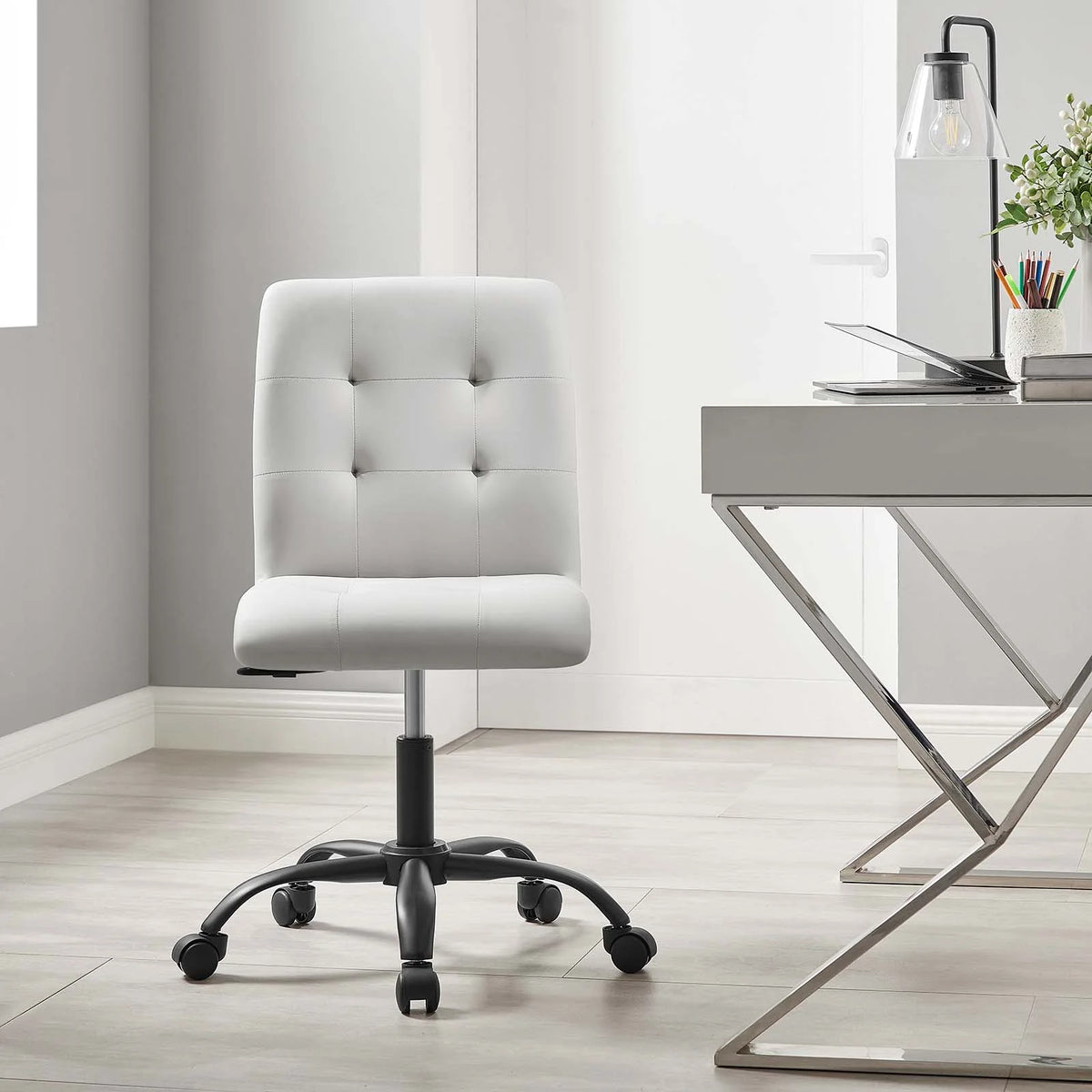 Black Light Gray Vegan Leather Office Chair Q461