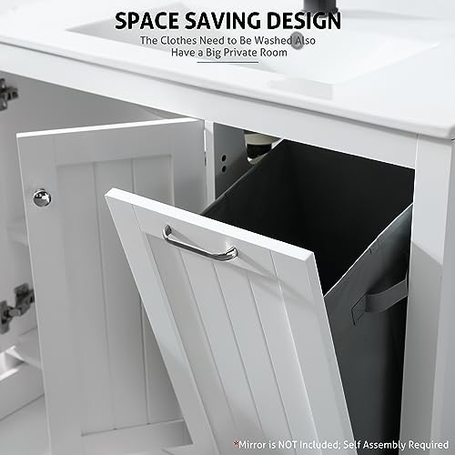 White 36" Bathroom Vanity with Sink and Laundry Hamper, 2 Doors, 1 Drawer D511