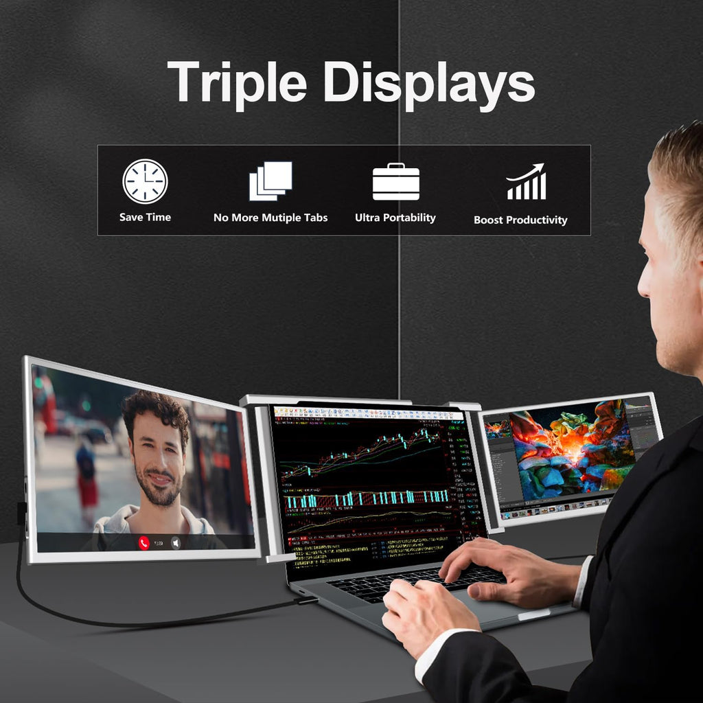 14" Triple Laptop Screen Extender FHD 1080P IPS Portable Monitor Gray L632621