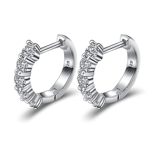 Moissanite Hoop Earrings, Sterling Silver Earrings Plated 18K White Gold F14588