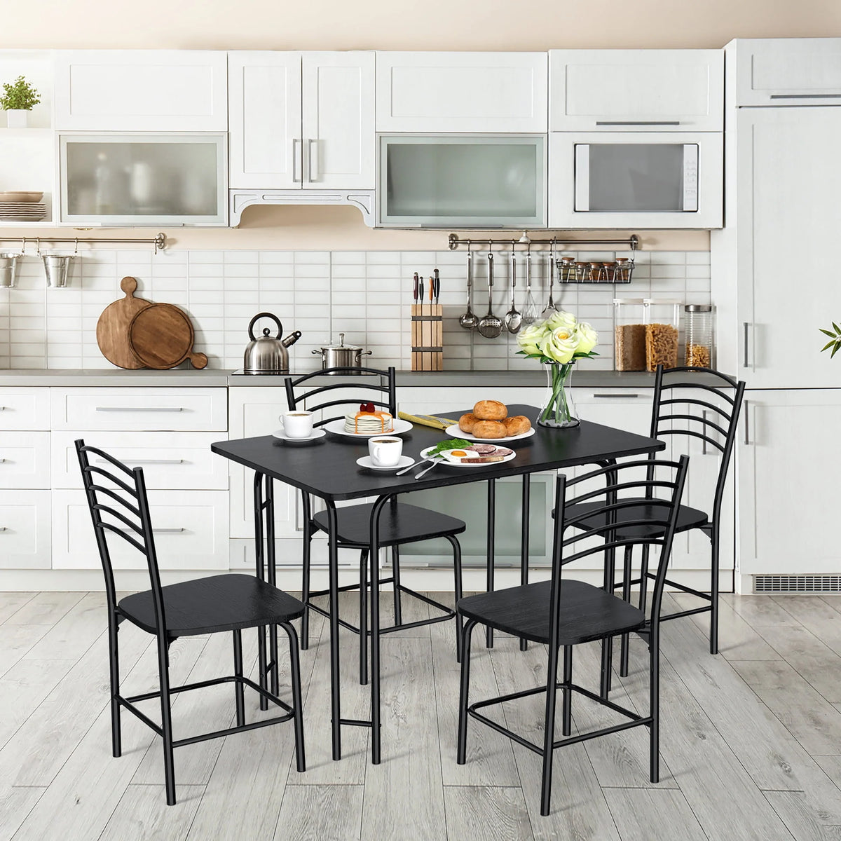 5 Pcs Modern Dining Table Set 4 Chairs Steel Frame Black N851037