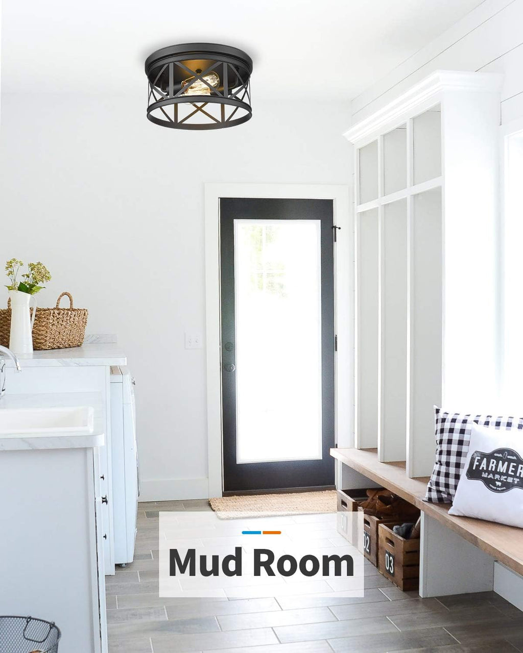 Black Metal Cage Flush Mount Ceiling Light K297