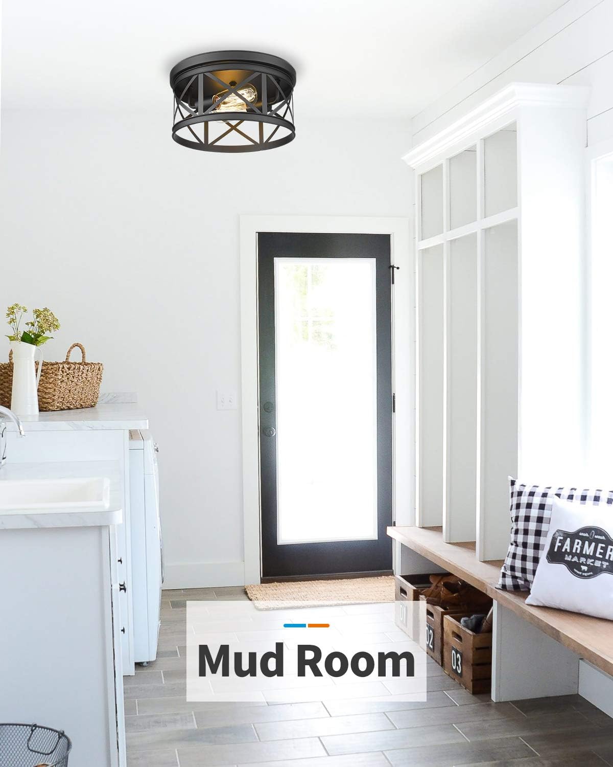 Black Metal Cage Flush Mount Ceiling Light K297