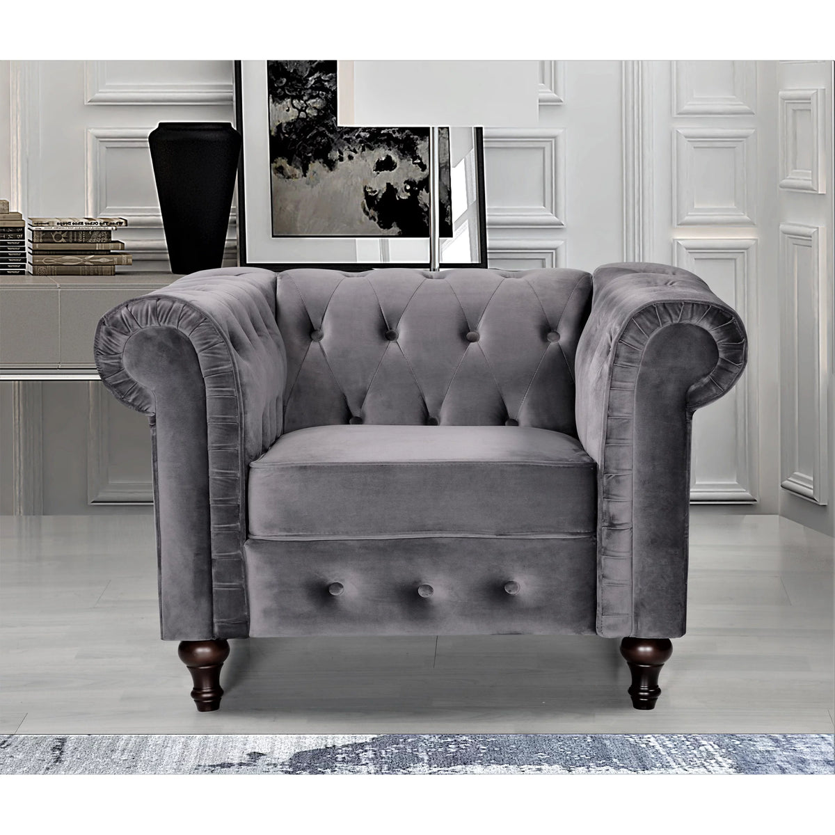 Grey Velvet Chesterfield Chair G900