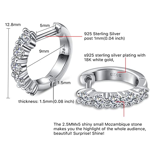 Moissanite Hoop Earrings, Sterling Silver Earrings Plated 18K White Gold F14588