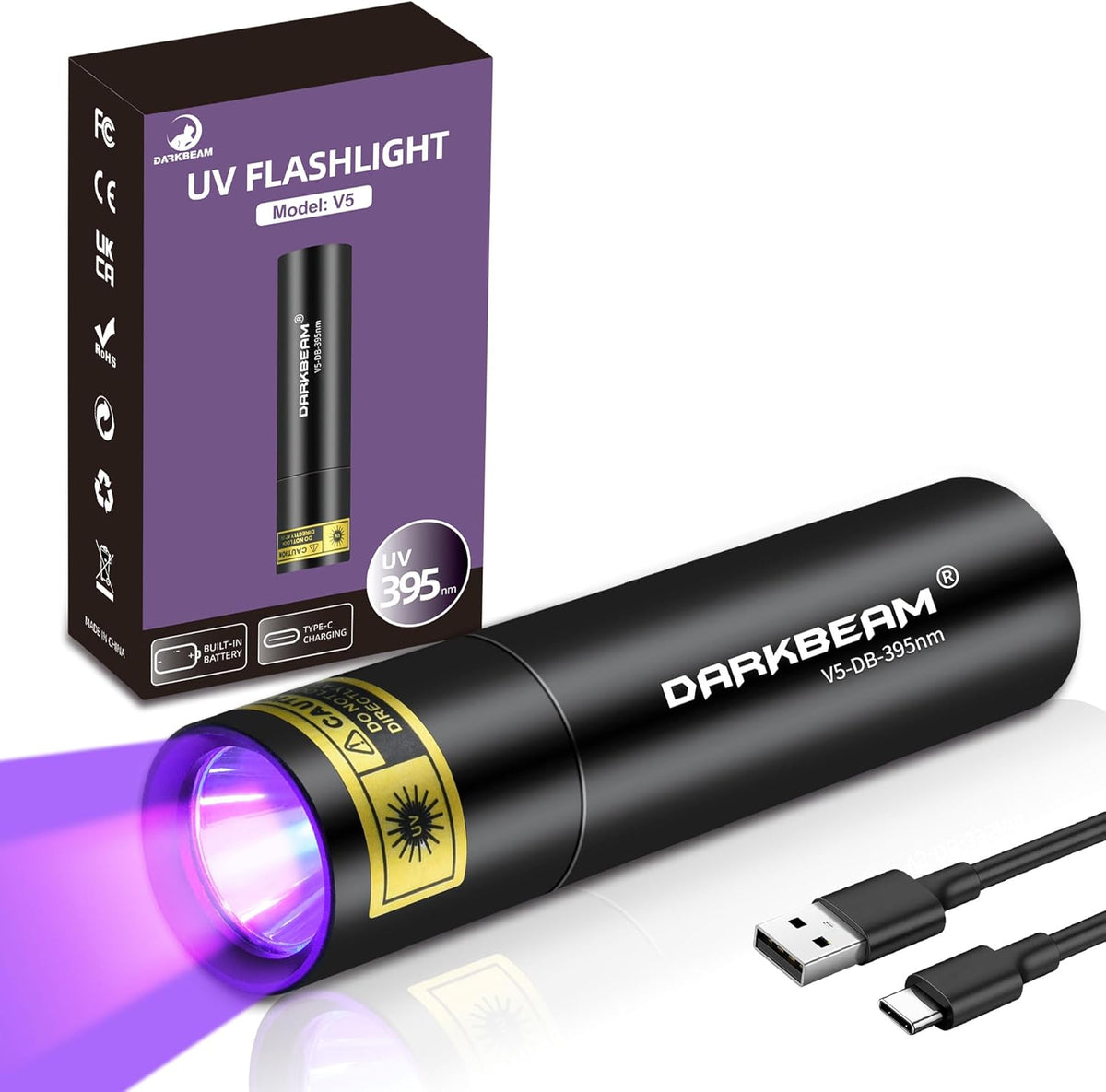 395nm UV Flashlight USB-C LED Rechargeable Blacklight U897