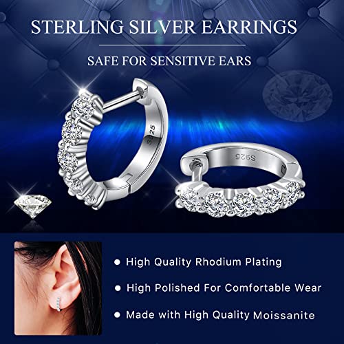 Moissanite Hoop Earrings, Sterling Silver Earrings Plated 18K White Gold F14588
