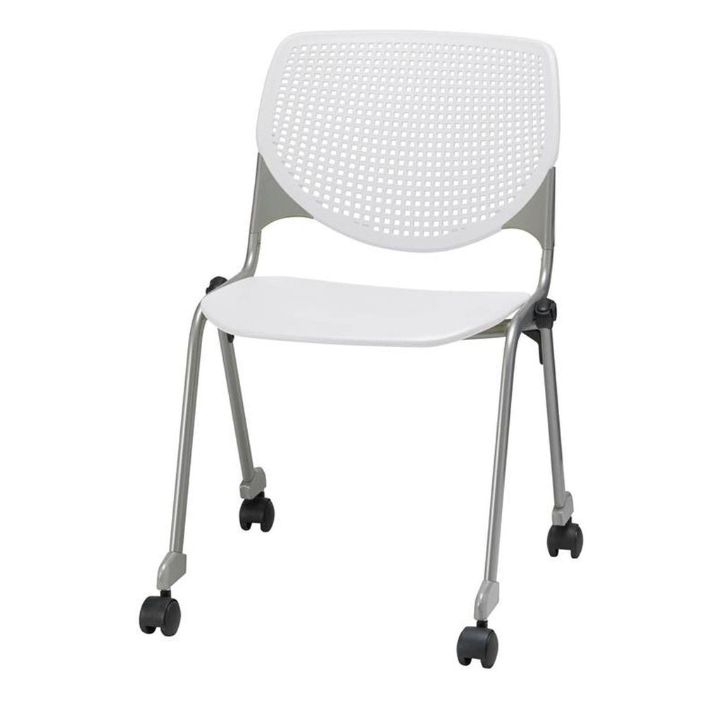 White Poly Stack Chair with Casters V37819