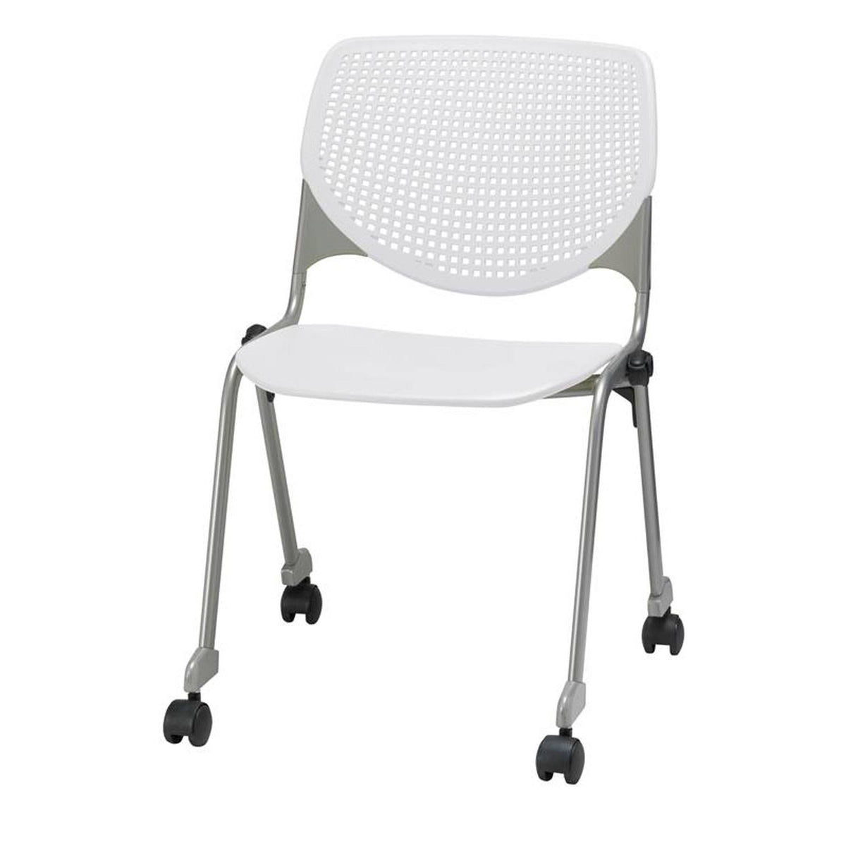 White Poly Stack Chair with Casters V37819