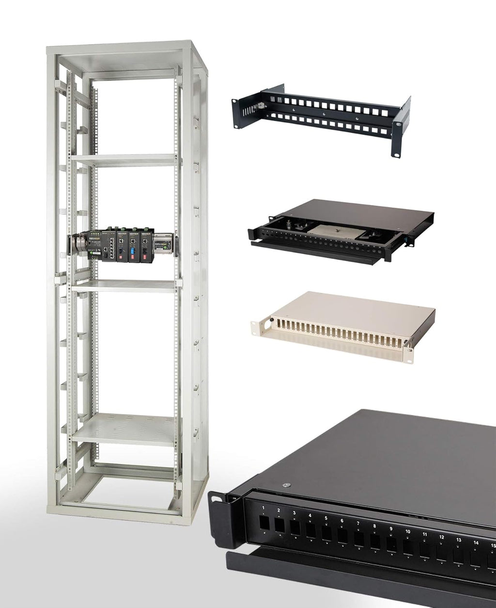 19 Inches Adjustable DIN-Rail Rack Mount Bracket 2U Black G602