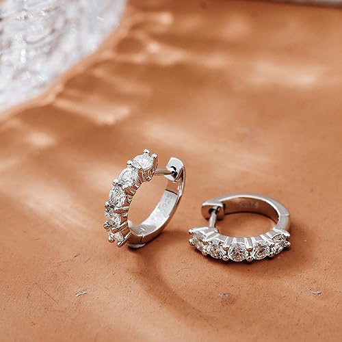 Moissanite Hoop Earrings, Sterling Silver Earrings Plated 18K White Gold F14588