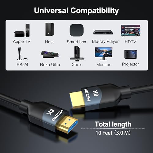 8K HDMI 2.1 Cables 6FT 5-Pack High Speed 165/180/240Hz A95977