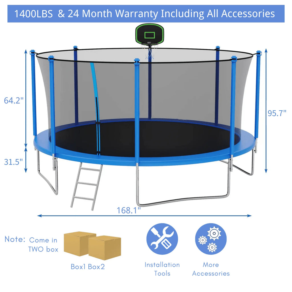 16FT Outdoor Trampoline with Basketball Hoop and Ladder P9438