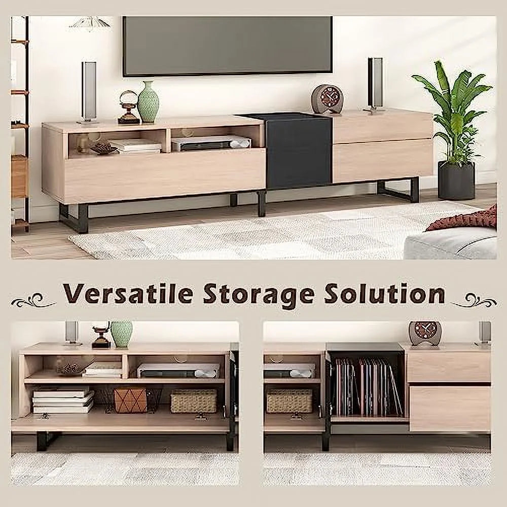 Modern Wooden TV Stand with 3 Cabinets and Open Shelves Q4671