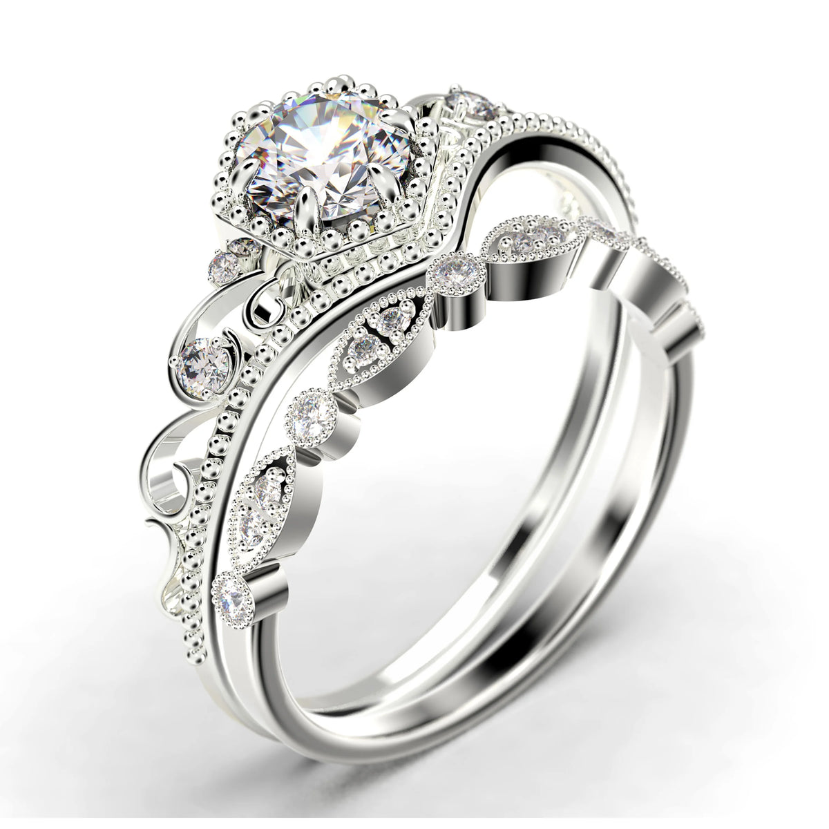 Antique Art Deco 2.00 Carat Round Cut Diamond Moissanite Engagement Ring in 10k Solid White Gold Y1847