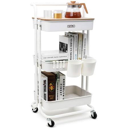 3 Tier Utility Rolling Cart with Cover Board and Locking Wheels K440