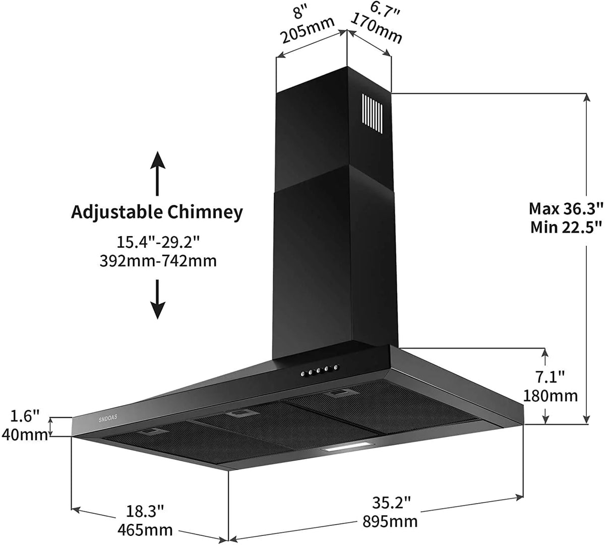 36 inch Black Stainless Steel Wall Mount Range Hood L825010