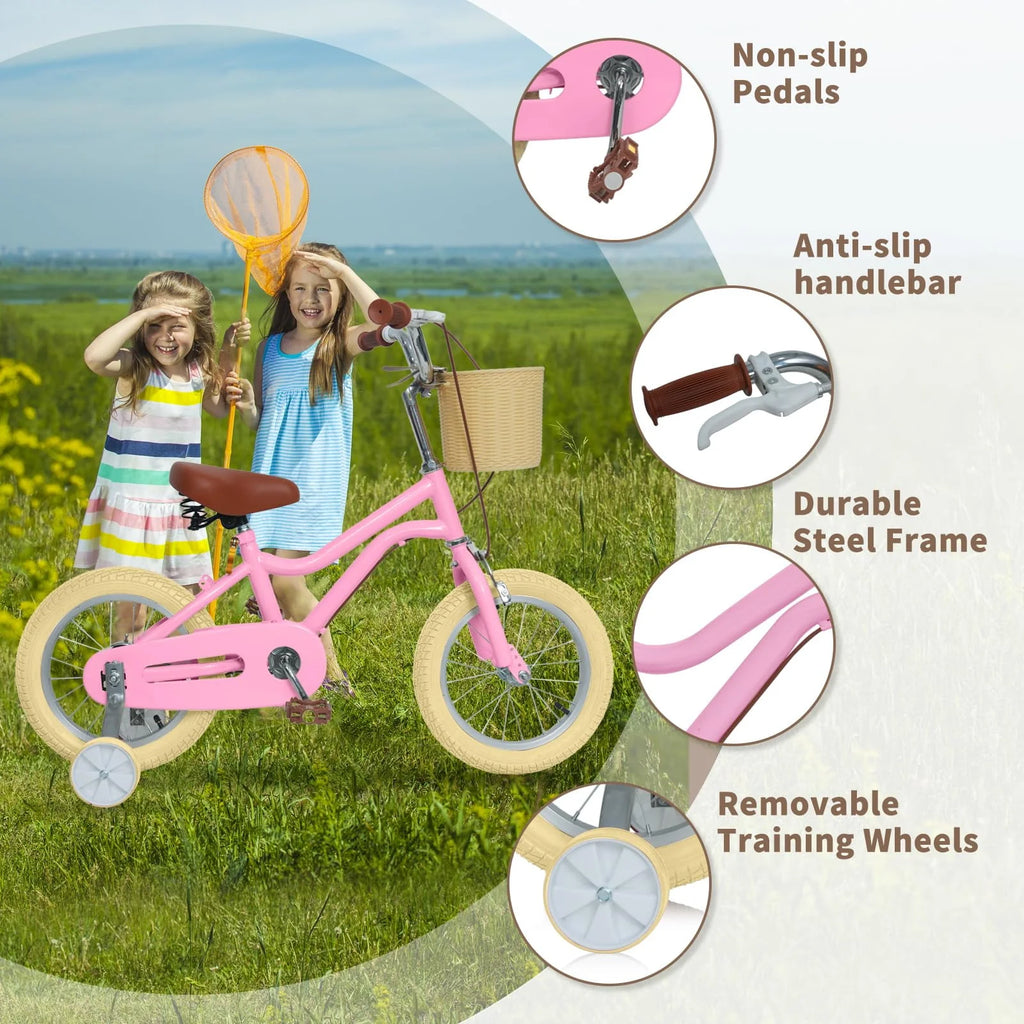 16 Inch Kids Bike with Handbrake Basket Training Wheels Yellow X295825