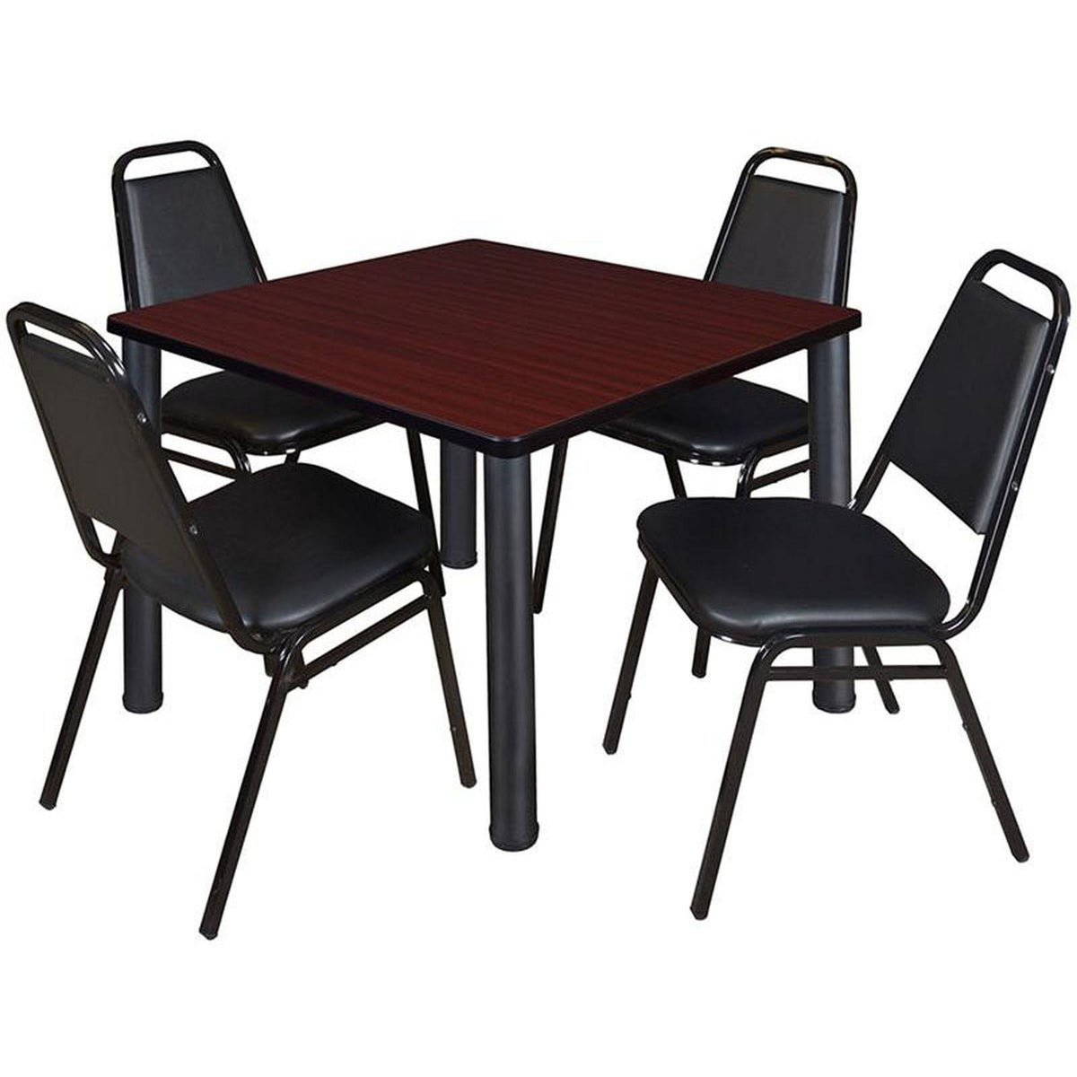 Mahogany Black Square Breakroom Table with 4 Stack Chairs W6383